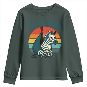 Retro Ed the Zebra Meme Youth Sweatshirt Funny Viral Escape Animal Helicopter Rescue TS02 Dark Forest Green Print Your Wear