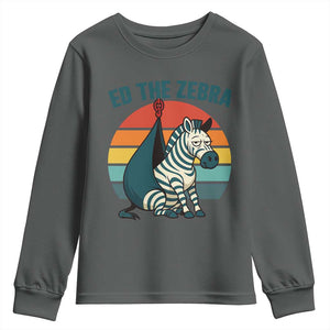 Retro Ed the Zebra Meme Youth Sweatshirt Funny Viral Escape Animal Helicopter Rescue TS02 Dark Heather Print Your Wear