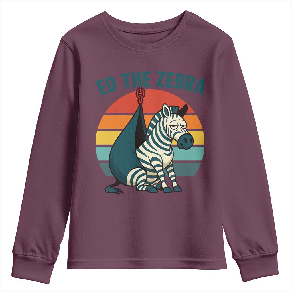 Retro Ed the Zebra Meme Youth Sweatshirt Funny Viral Escape Animal Helicopter Rescue TS02 Maroon Print Your Wear
