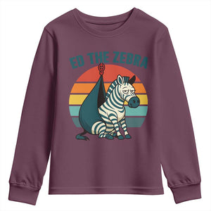 Retro Ed the Zebra Meme Youth Sweatshirt Funny Viral Escape Animal Helicopter Rescue TS02 Maroon Print Your Wear