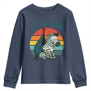 Retro Ed the Zebra Meme Youth Sweatshirt Funny Viral Escape Animal Helicopter Rescue TS02 Navy Print Your Wear