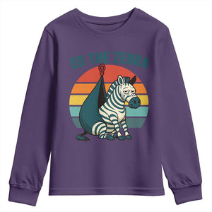 Retro Ed the Zebra Meme Youth Sweatshirt Funny Viral Escape Animal Helicopter Rescue TS02 Purple Print Your Wear