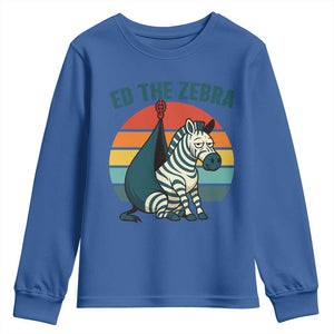 Retro Ed the Zebra Meme Youth Sweatshirt Funny Viral Escape Animal Helicopter Rescue TS02 Royal Blue Print Your Wear