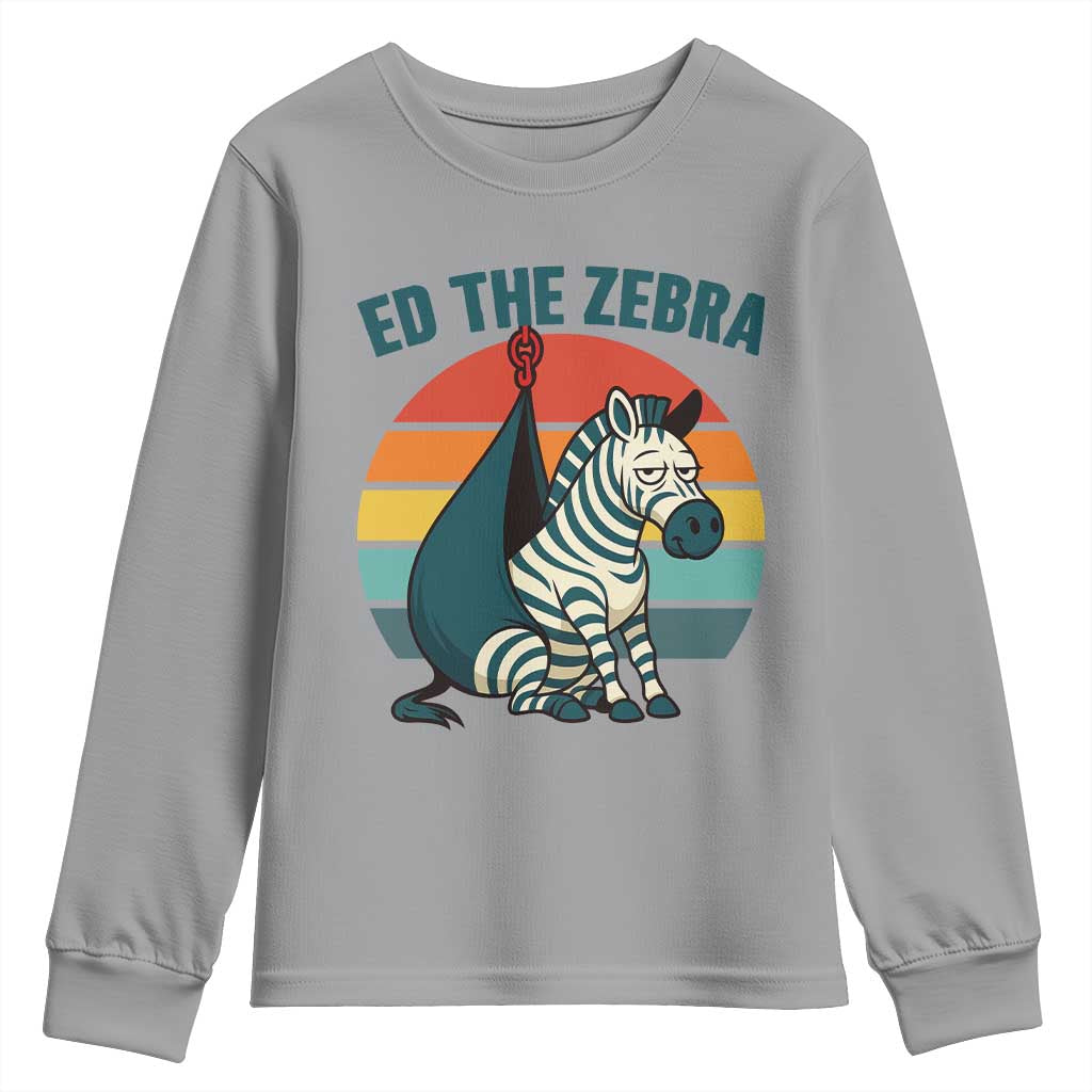 Retro Ed the Zebra Meme Youth Sweatshirt Funny Viral Escape Animal Helicopter Rescue TS02 Sport Gray Print Your Wear