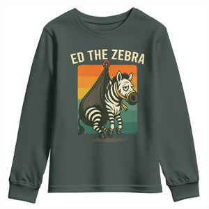 Retro Ed the Zebra Meme Youth Sweatshirt Funny Viral Escape Animal TS02 Dark Forest Green Print Your Wear