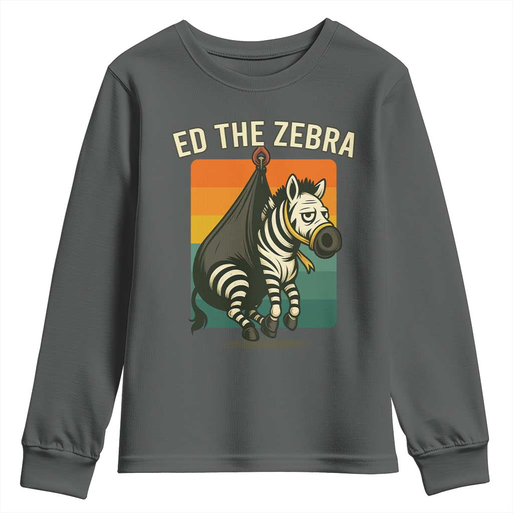 Retro Ed the Zebra Meme Youth Sweatshirt Funny Viral Escape Animal TS02 Dark Heather Print Your Wear
