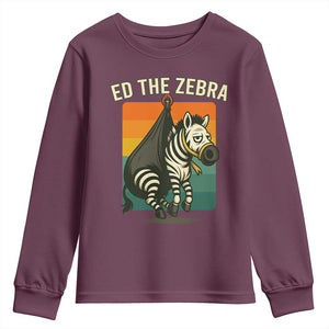 Retro Ed the Zebra Meme Youth Sweatshirt Funny Viral Escape Animal TS02 Maroon Print Your Wear