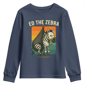 Retro Ed the Zebra Meme Youth Sweatshirt Funny Viral Escape Animal TS02 Navy Print Your Wear