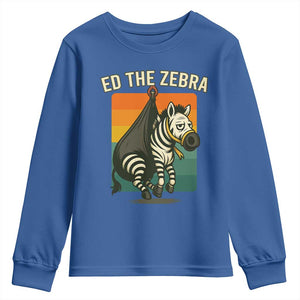 Retro Ed the Zebra Meme Youth Sweatshirt Funny Viral Escape Animal TS02 Royal Blue Print Your Wear