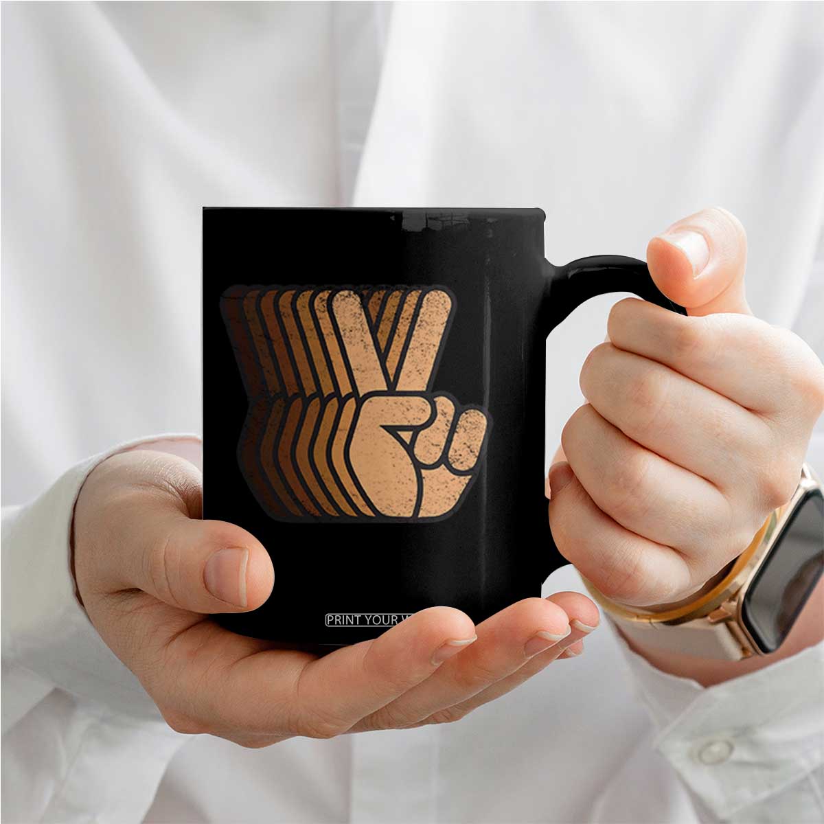 Retro Equality for All Coffee Mug Peace Sign V Fingers Skin Tone Hands Vintage TS10 Print Your Wear