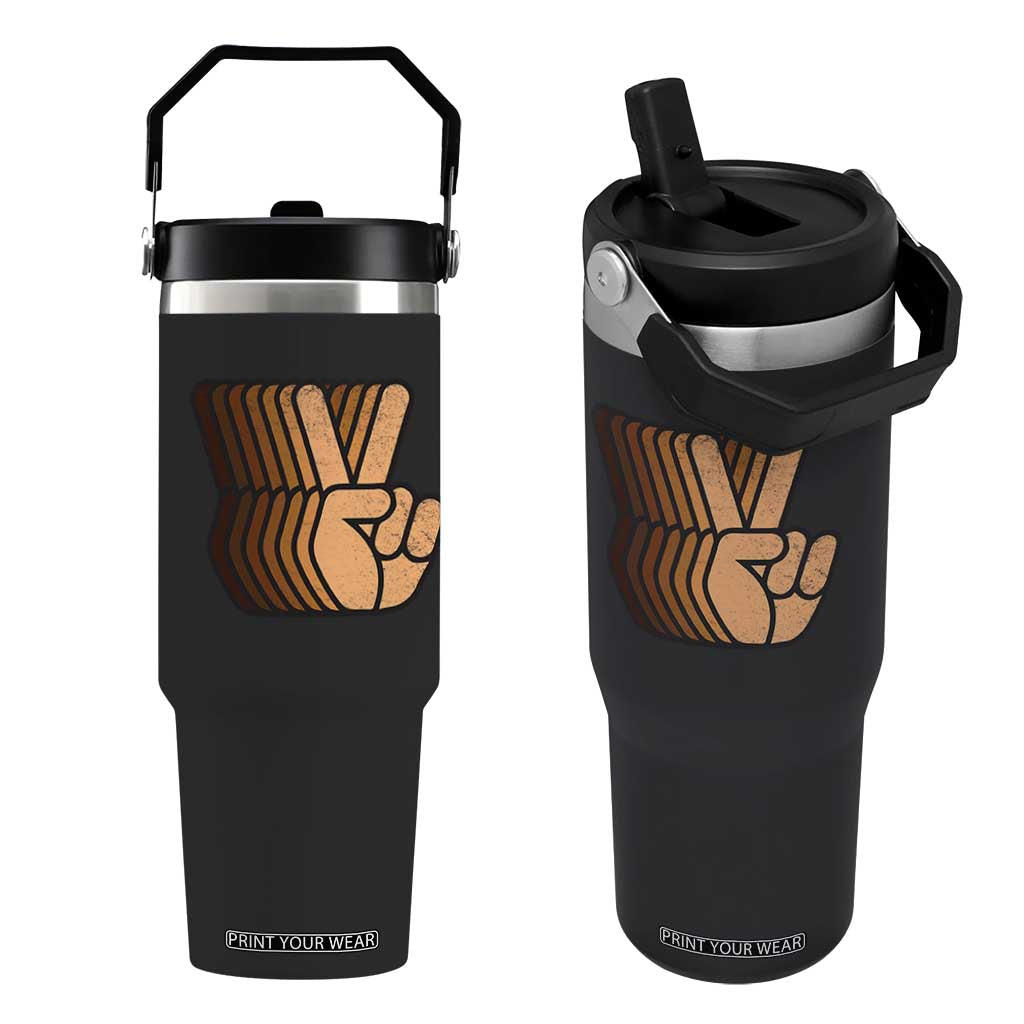 Retro Equality for All Flip Straw Tumbler Peace Sign V Fingers Skin Tone Hands Vintage TS10 One Size: 30 oz Black Print Your Wear