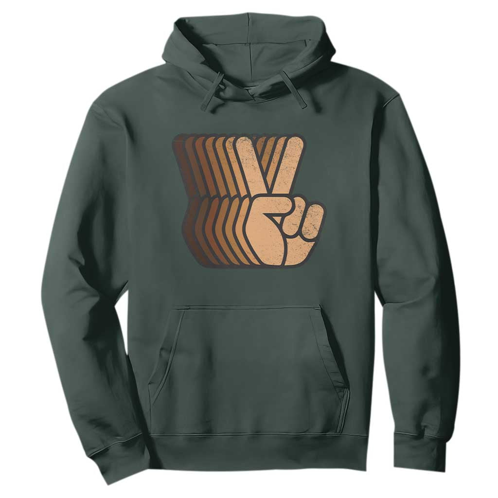 Retro Equality for All Hoodie Peace Sign V Fingers Skin Tone Hands Vintage TS10 Dark Forest Green Print Your Wear