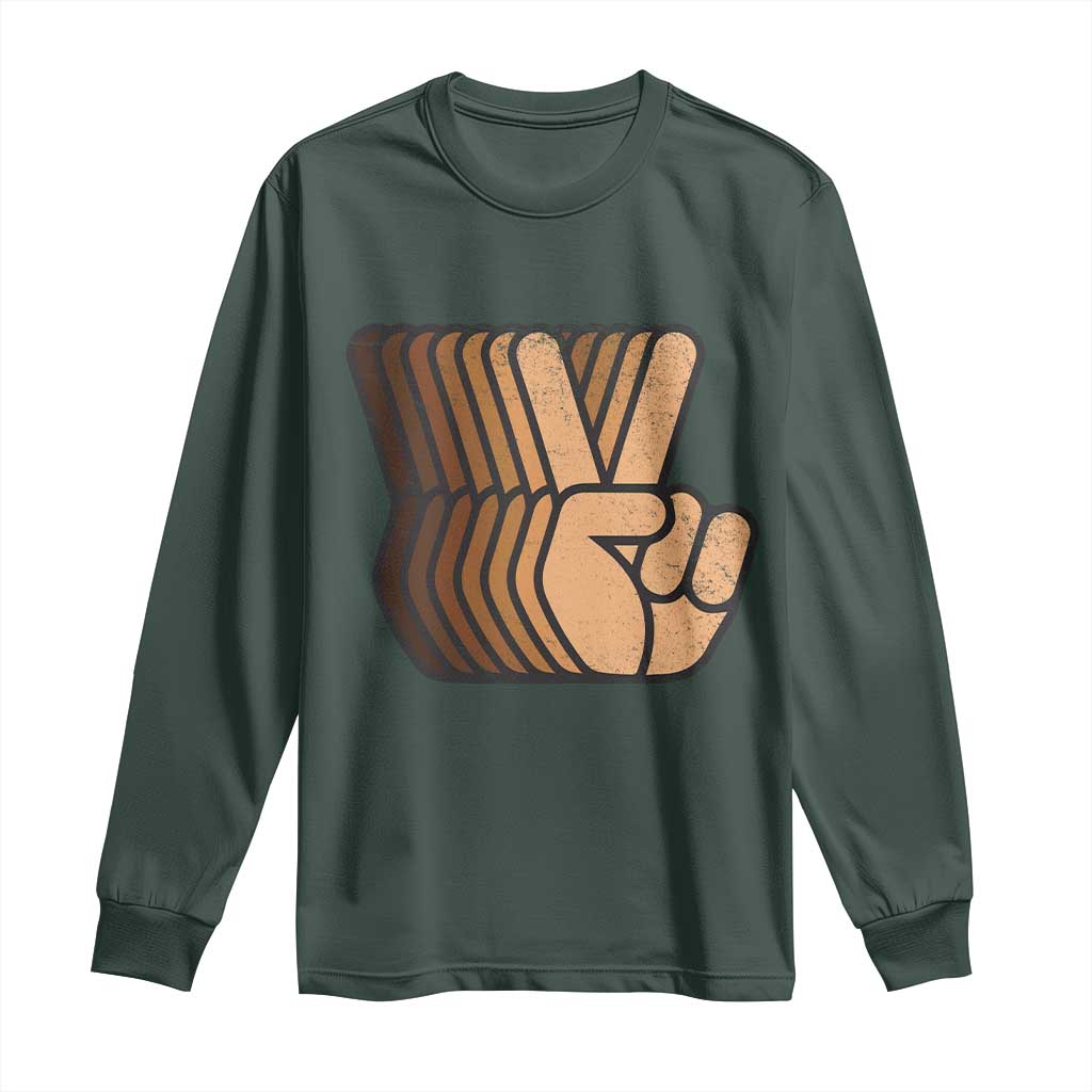 Retro Equality for All Long Sleeve Shirt Peace Sign V Fingers Skin Tone Hands Vintage TS10 Dark Forest Green Print Your Wear