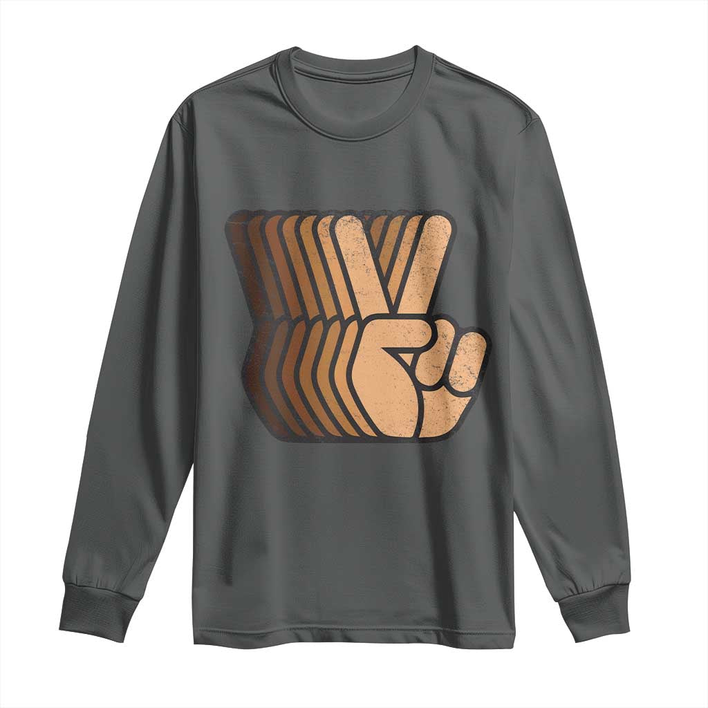 Retro Equality for All Long Sleeve Shirt Peace Sign V Fingers Skin Tone Hands Vintage TS10 Dark Heather Print Your Wear