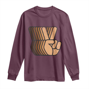 Retro Equality for All Long Sleeve Shirt Peace Sign V Fingers Skin Tone Hands Vintage TS10 Maroon Print Your Wear