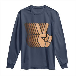 Retro Equality for All Long Sleeve Shirt Peace Sign V Fingers Skin Tone Hands Vintage TS10 Navy Print Your Wear