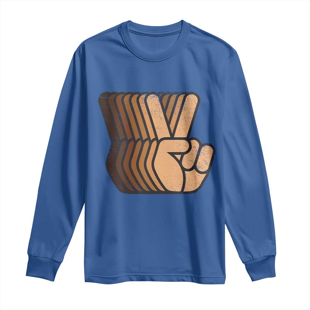 Retro Equality for All Long Sleeve Shirt Peace Sign V Fingers Skin Tone Hands Vintage TS10 Royal Blue Print Your Wear