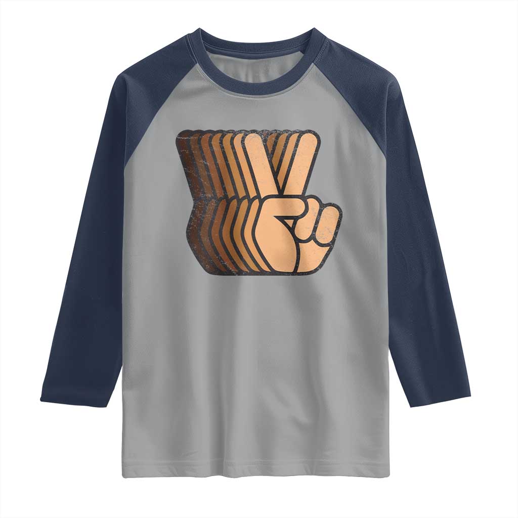 Retro Equality for All Raglan Shirt Peace Sign V Fingers Skin Tone Hands Vintage TS10 Sport Gray Navy Print Your Wear