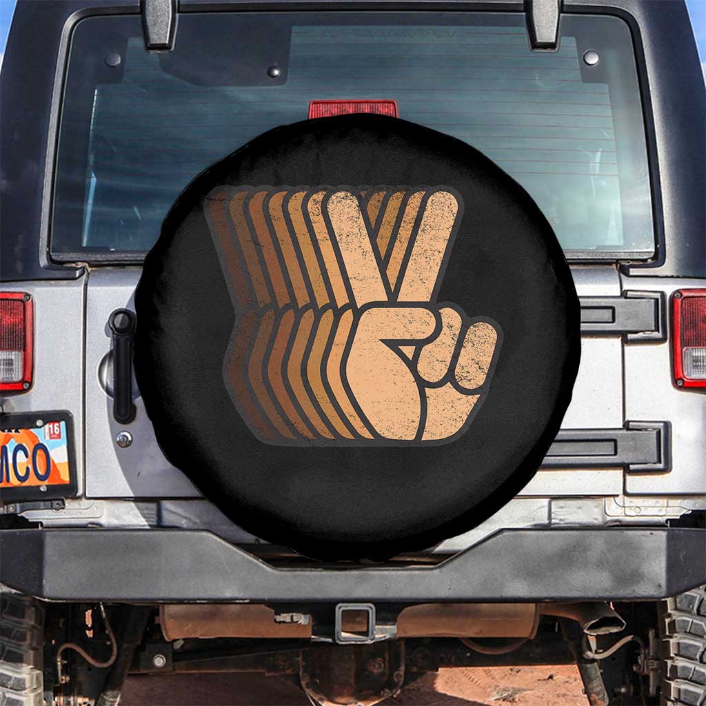 Retro Equality for All Spare Tire Cover Peace Sign V Fingers Skin Tone Hands Vintage TS10 No hole Black Print Your Wear