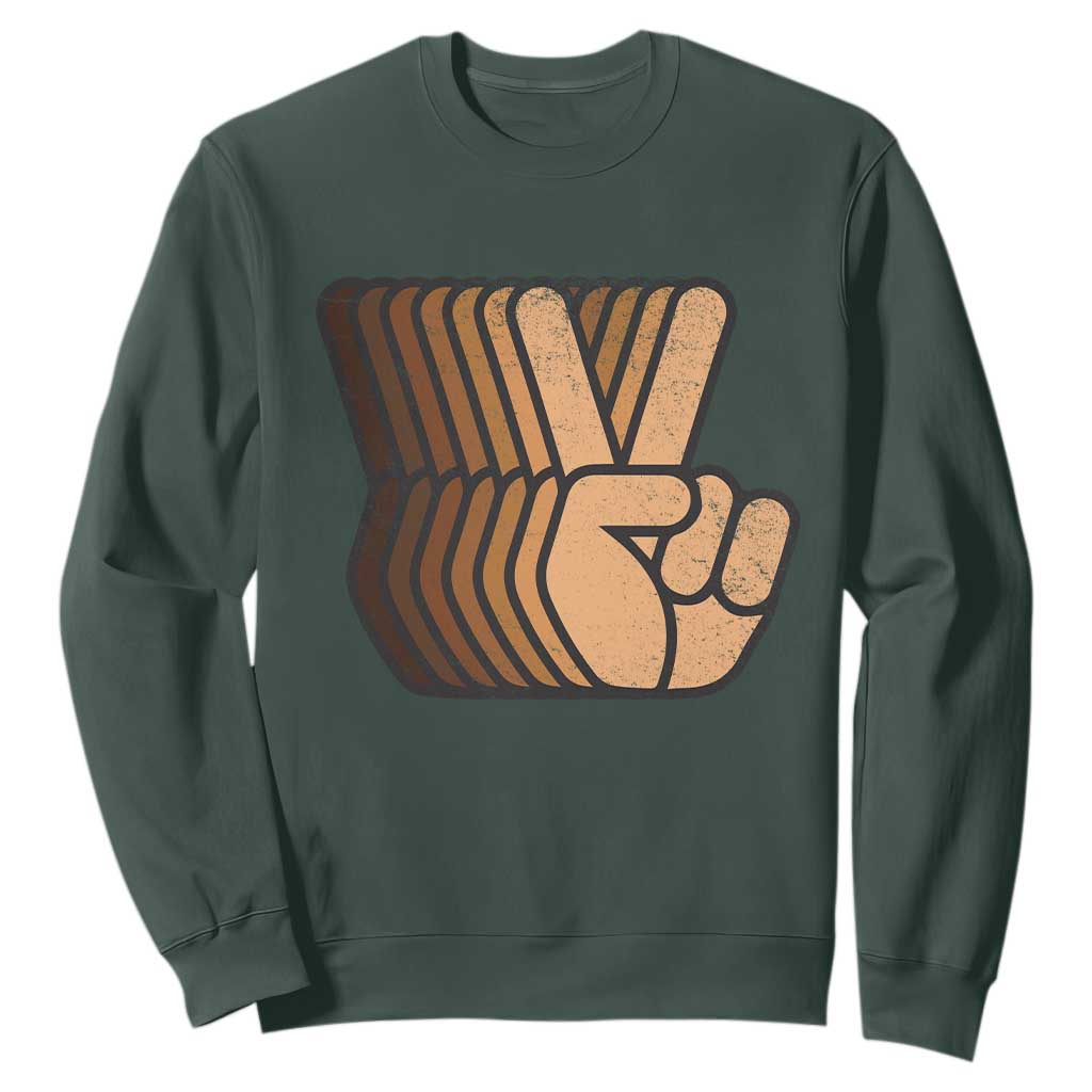 Retro Equality for All Sweatshirt Peace Sign V Fingers Skin Tone Hands Vintage TS10 Dark Forest Green Print Your Wear