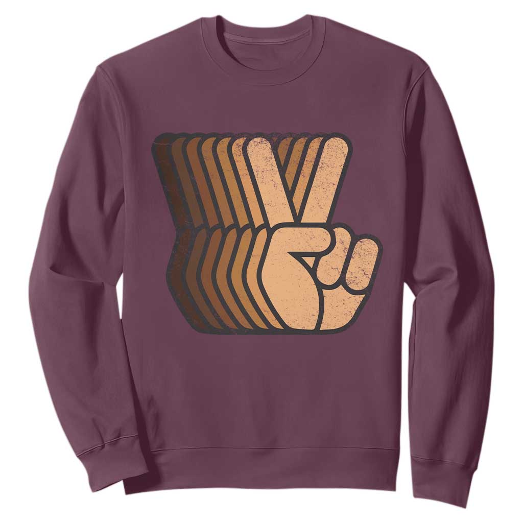 Retro Equality for All Sweatshirt Peace Sign V Fingers Skin Tone Hands Vintage TS10 Maroon Print Your Wear