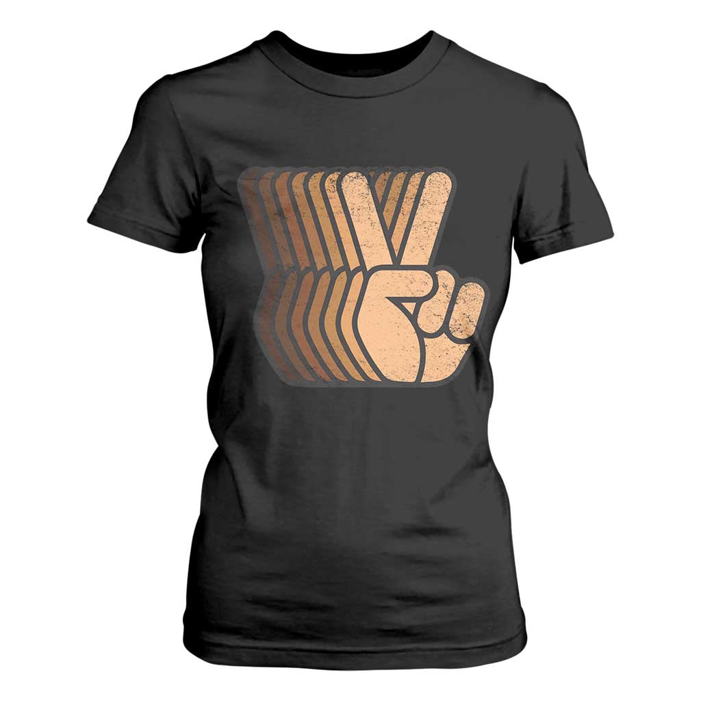 Retro Equality for All T Shirt For Women Peace Sign V Fingers Skin Tone Hands Vintage TS10 Black Print Your Wear