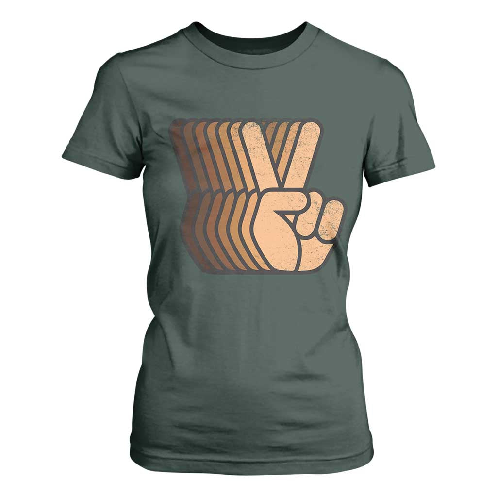 Retro Equality for All T Shirt For Women Peace Sign V Fingers Skin Tone Hands Vintage TS10 Dark Forest Green Print Your Wear