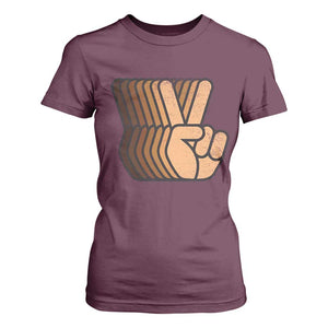 Retro Equality for All T Shirt For Women Peace Sign V Fingers Skin Tone Hands Vintage TS10 Maroon Print Your Wear