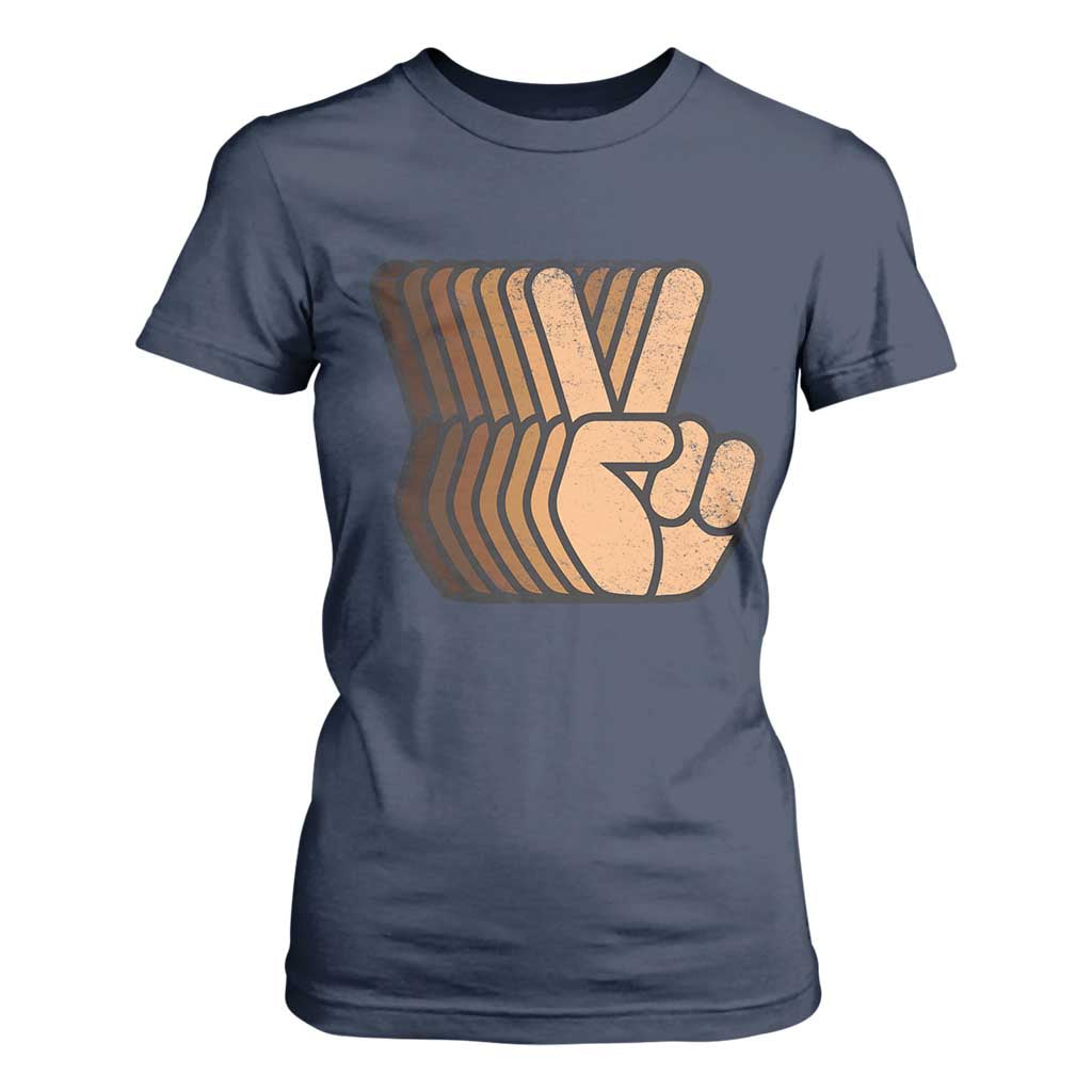 Retro Equality for All T Shirt For Women Peace Sign V Fingers Skin Tone Hands Vintage TS10 Navy Print Your Wear