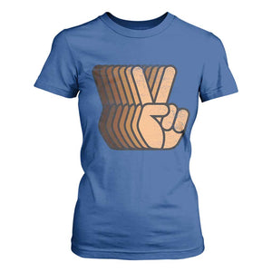 Retro Equality for All T Shirt For Women Peace Sign V Fingers Skin Tone Hands Vintage TS10 Royal Blue Print Your Wear