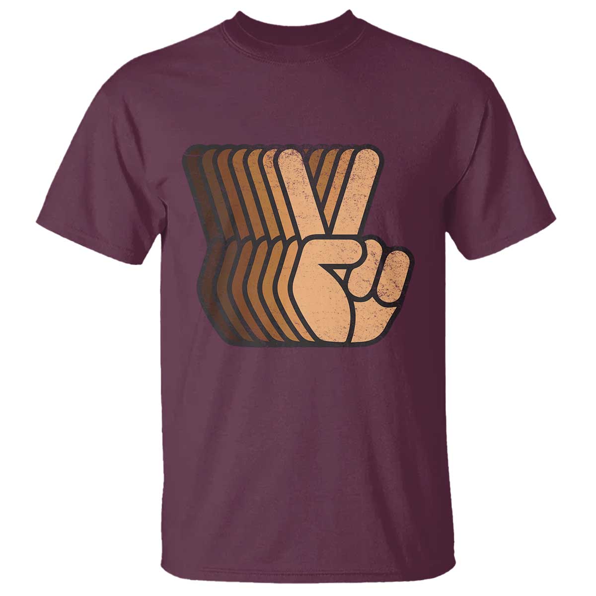 Retro Equality for All T Shirt Peace Sign V Fingers Skin Tone Hands Vintage TS10 Maroon Print Your Wear