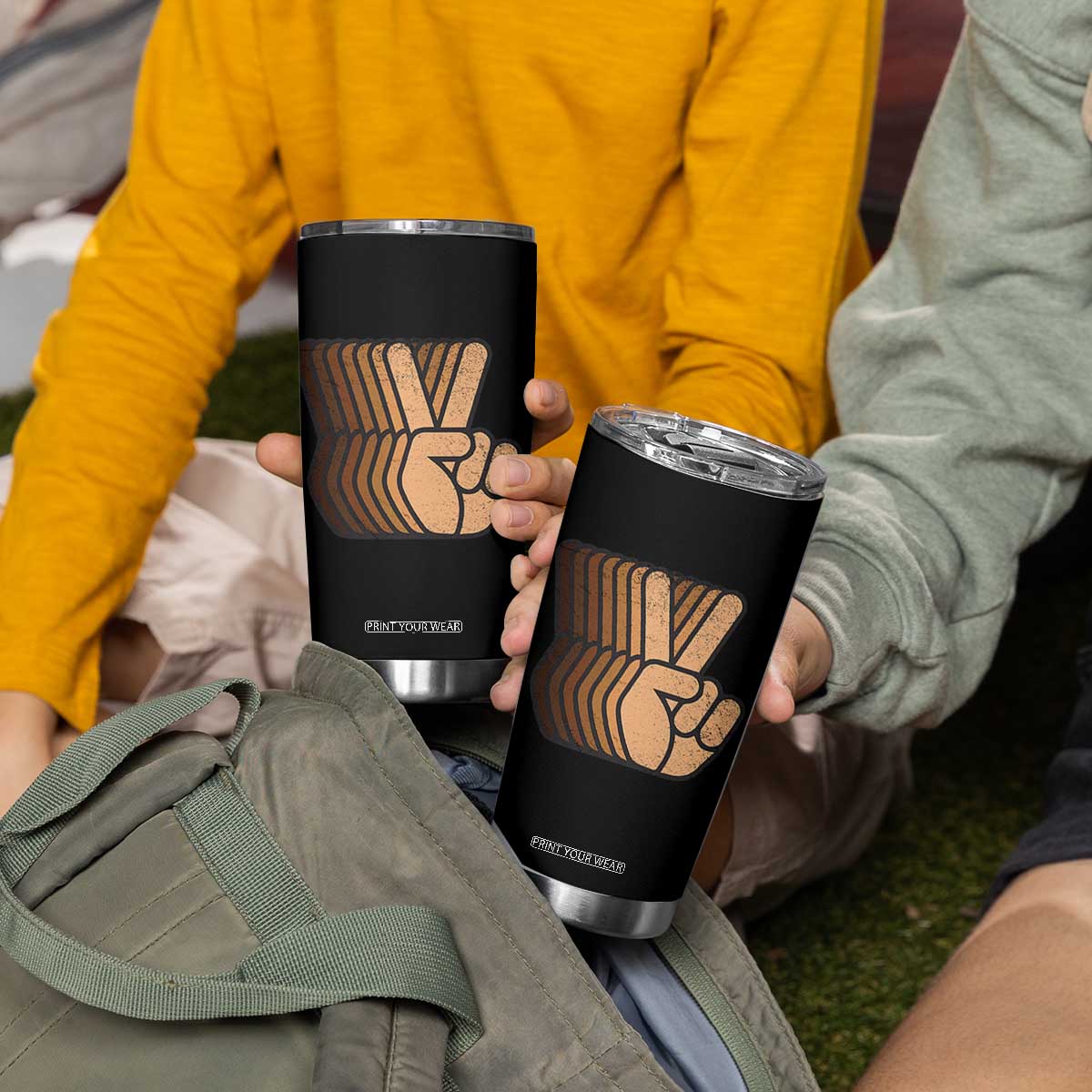 Retro Equality for All Tumbler Cup Peace Sign V Fingers Skin Tone Hands Vintage TS10 Print Your Wear