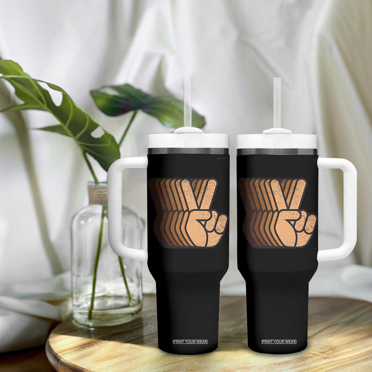 Retro Equality for All Tumbler With Handle Peace Sign V Fingers Skin Tone Hands Vintage TS10 Print Your Wear