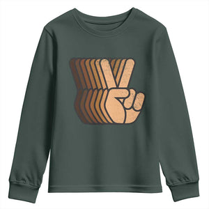 Retro Equality for All Youth Sweatshirt Peace Sign V Fingers Skin Tone Hands Vintage TS10 Dark Forest Green Print Your Wear