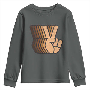 Retro Equality for All Youth Sweatshirt Peace Sign V Fingers Skin Tone Hands Vintage TS10 Dark Heather Print Your Wear