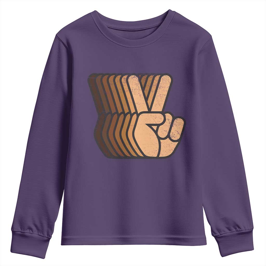 Retro Equality for All Youth Sweatshirt Peace Sign V Fingers Skin Tone Hands Vintage TS10 Purple Print Your Wear