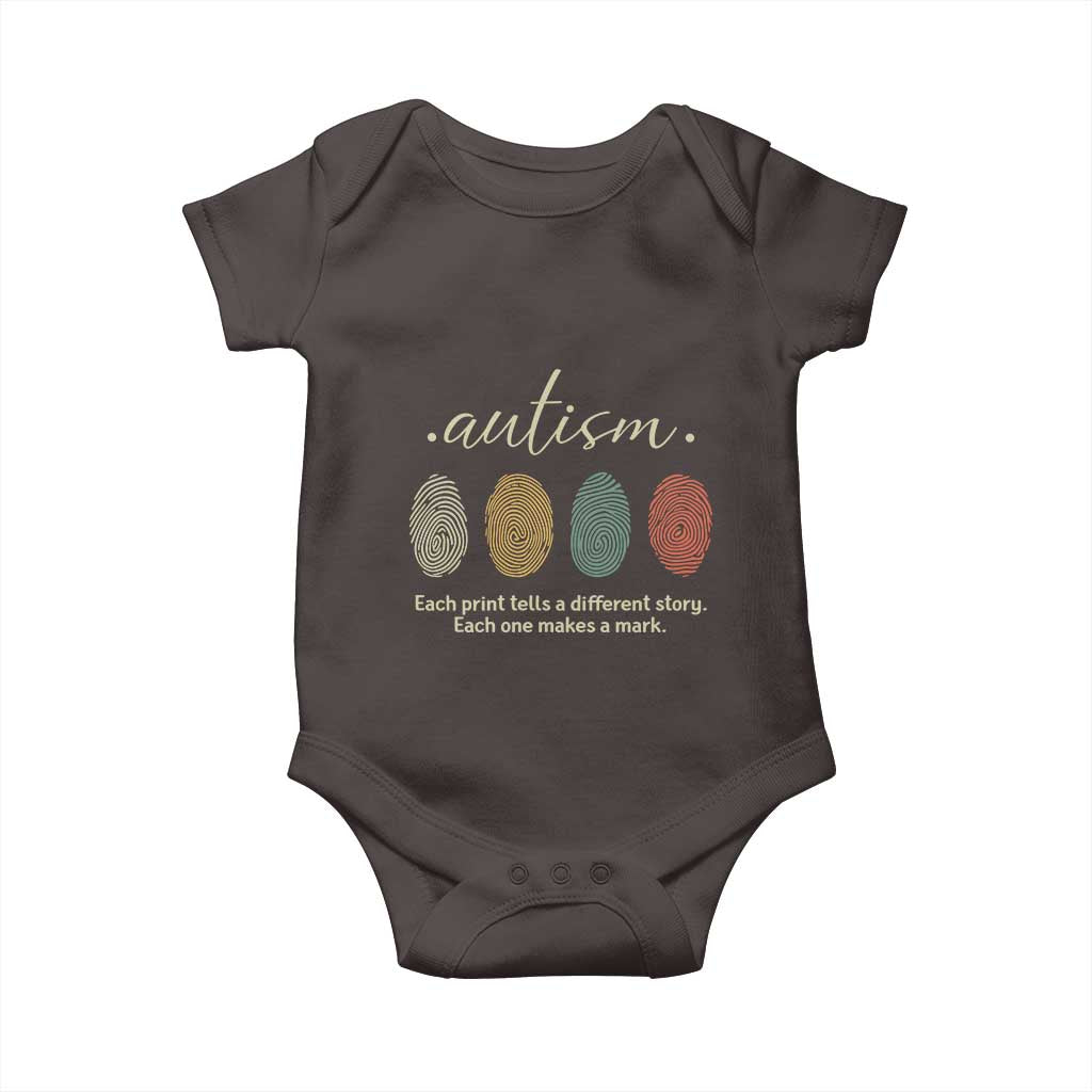 Retro Fingerprint Autism Awareness Baby Onesie Each Print Tells A Different Story TS10 Dark Chocolate Print Your Wear