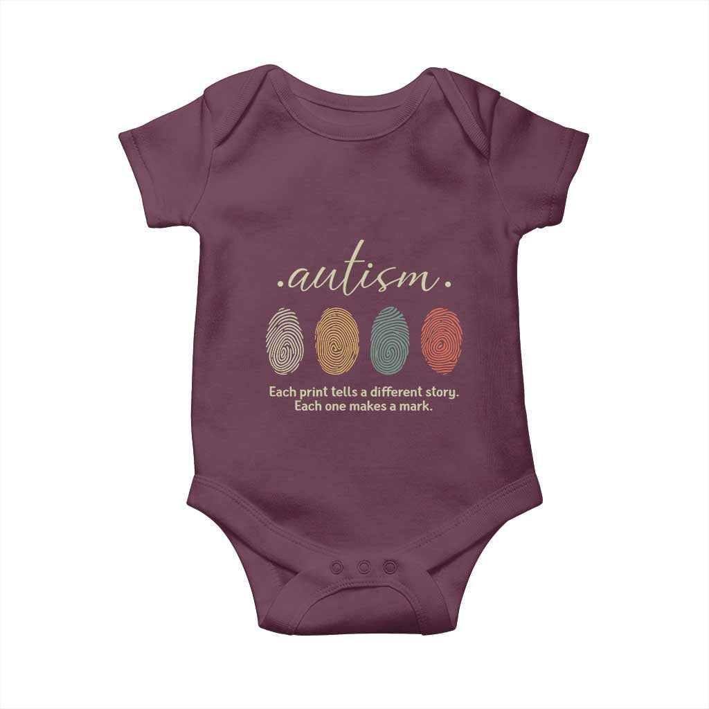 Retro Fingerprint Autism Awareness Baby Onesie Each Print Tells A Different Story TS10 Maroon Print Your Wear