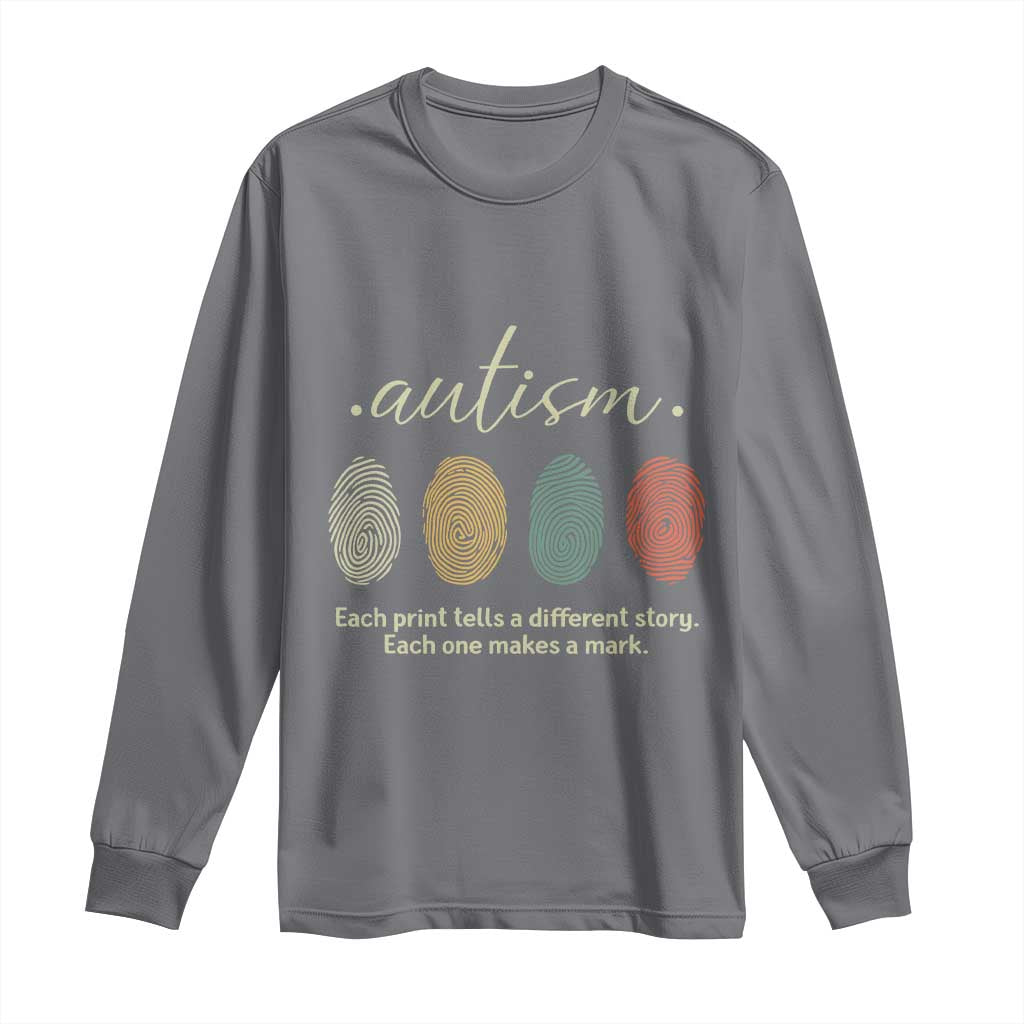 Retro Fingerprint Autism Awareness Long Sleeve Shirt Each Print Tells A Different Story TS10 Charcoal Print Your Wear