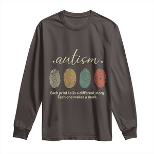 Retro Fingerprint Autism Awareness Long Sleeve Shirt Each Print Tells A Different Story TS10 Dark Chocolate Print Your Wear