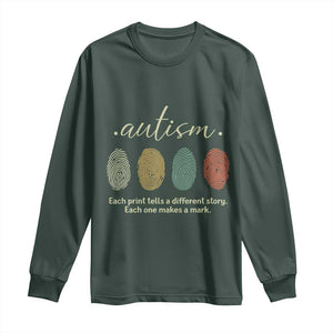 Retro Fingerprint Autism Awareness Long Sleeve Shirt Each Print Tells A Different Story TS10 Dark Forest Green Print Your Wear