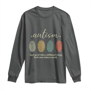 Retro Fingerprint Autism Awareness Long Sleeve Shirt Each Print Tells A Different Story TS10 Dark Heather Print Your Wear