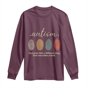 Retro Fingerprint Autism Awareness Long Sleeve Shirt Each Print Tells A Different Story TS10 Maroon Print Your Wear