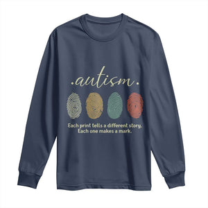 Retro Fingerprint Autism Awareness Long Sleeve Shirt Each Print Tells A Different Story TS10 Navy Print Your Wear