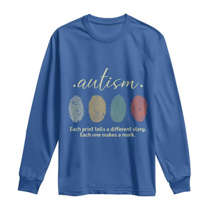 Retro Fingerprint Autism Awareness Long Sleeve Shirt Each Print Tells A Different Story TS10 Royal Blue Print Your Wear