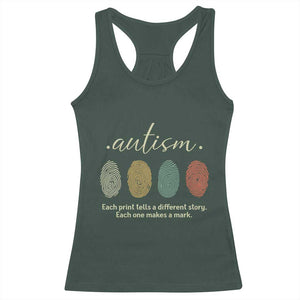 Retro Fingerprint Autism Awareness Racerback Tank Top Each Print Tells A Different Story TS10 Dark Forest Green Print Your Wear
