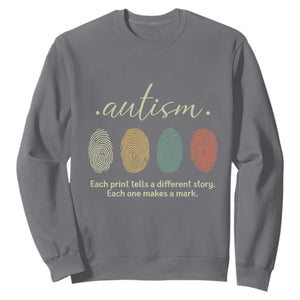 Retro Fingerprint Autism Awareness Sweatshirt Each Print Tells A Different Story TS10 Charcoal Print Your Wear