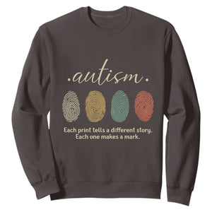 Retro Fingerprint Autism Awareness Sweatshirt Each Print Tells A Different Story TS10 Dark Chocolate Print Your Wear