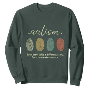 Retro Fingerprint Autism Awareness Sweatshirt Each Print Tells A Different Story TS10 Dark Forest Green Print Your Wear