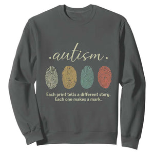 Retro Fingerprint Autism Awareness Sweatshirt Each Print Tells A Different Story TS10 Dark Heather Print Your Wear